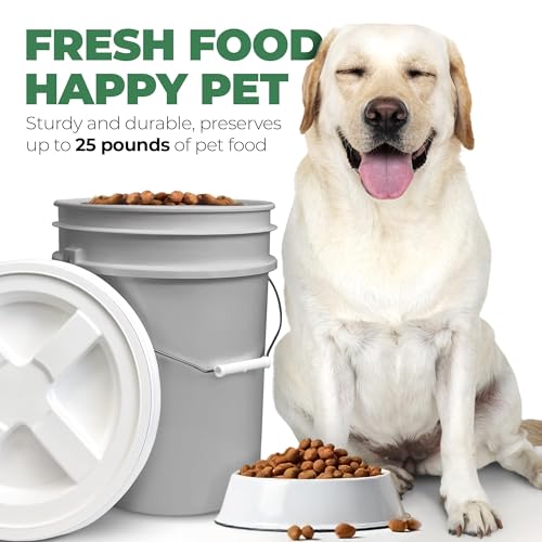 EconoHome Pet Food Storage Container – Holds Up to 25 lbs – Airtight Food Storage with Gamma Seal Lid – Heavy-Duty 90MIL Food Grade, BPA-Free Plastic – Easy Carry Handle – Grey