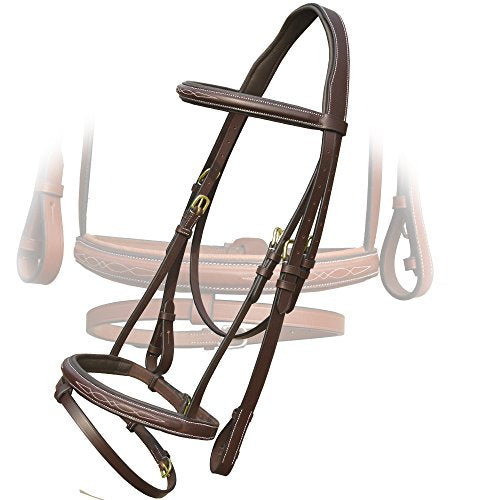 Exion English Jumping Bridle with Flash & Rubber Reins – Anatomical Padded Horse Bridle – Premium Leather Designer Stitched Hunter Jumper Tack – Brass Buckles – Pony, Cob, Full, Warmblood - color: Choco Brown, size: Cob/Medium Size