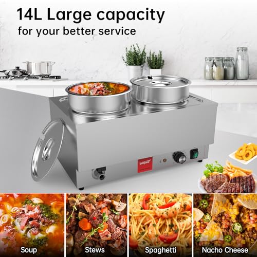 Valgus Commercial Stainless Steel Bain Marie Food Warmer 2 Round Pots - size: 2 Round Pots with Tap