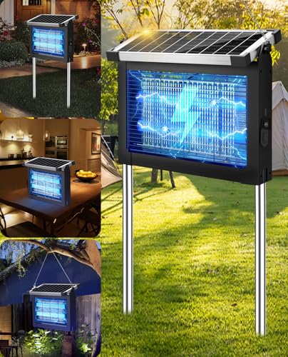Solar Bug Zapper 4500V, Waterproof Mosquito Zapper Fly Traps Outdoor Patio - color: Black