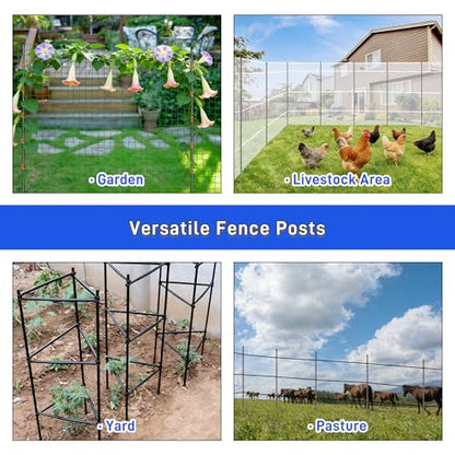 66Inch Fiberglass Electric Fence Posts 40Pcs, Temporary Graden Fence Post with 160 Adjustable Clips, Portable Step in Electric Fence Stakes for Farm, Garden and Horse Goat Sheep Small Animals Fences - size: 66 Inch