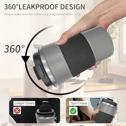 Insulated Travel Coffee Mug, Stainless Steel Coffee Cup with Leakproof Lid - color: Gray, size: 17 Ounces