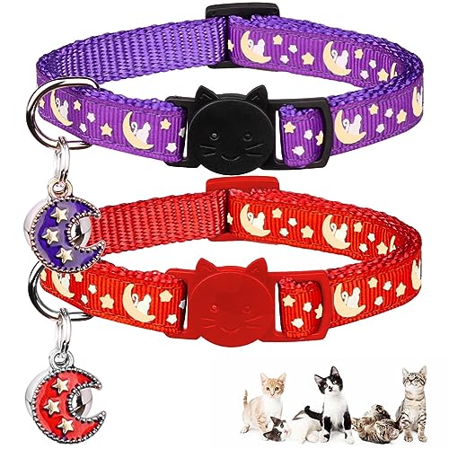 Baeuppit 2Pcs Breakaway Cats Collars Cat Collars for Boy & Girl Cats Adjustable Kitten Collars with Bell,Purple+Scarlet - color: Purple+Scarlet, size: 7.0-10.7''