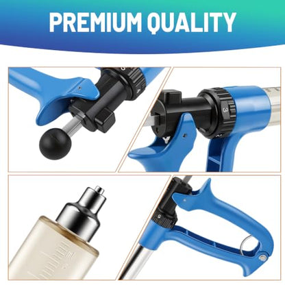 2 Pack 50ML Semi-Automatic Livestock Syringe, Continuous-Injection Syringe | Reusable 50ml farm liquid dispenser set with 5 output levels, smooth one-hand use and extra parts for daily livestock care - color: Blue - 2 Pack