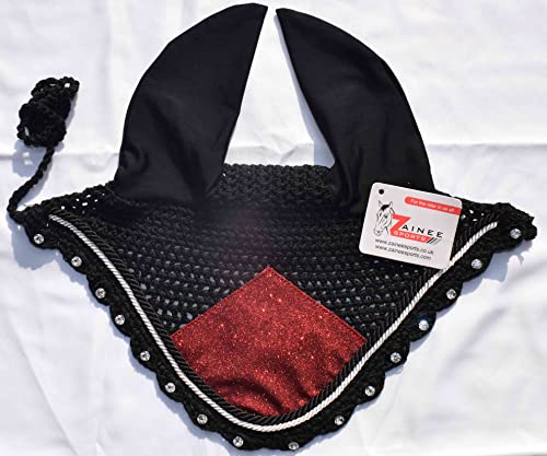 Red Glitter Saddle Pad Set Matching Ear Bonnet | Equestrian Show Gear | Horse Riding Matchy Set | Dressage or Jumping/Hunter - size: Pony