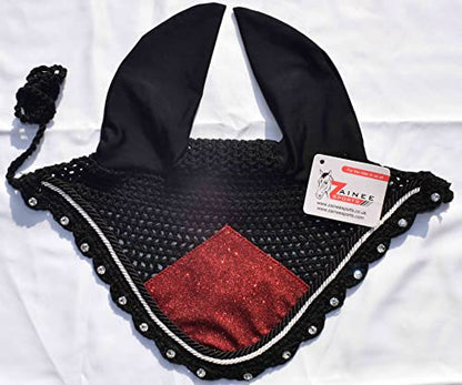 Red Glitter Saddle Pad Set Matching Ear Bonnet | Equestrian Show Gear | Horse Riding Matchy Set | Dressage or Jumping/Hunter - size: Pony