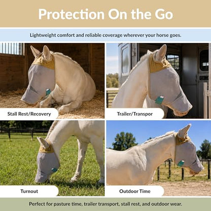 TSZ Horse Fly Mask with Nose Cover - UV Block 70% Breathable Mesh Flymask - size: Horse