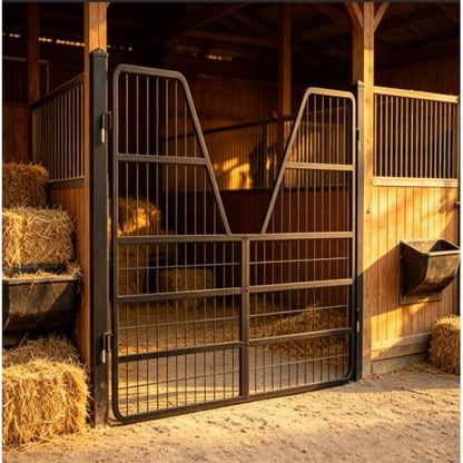 Adjustable Heavy Duty Horse Stall Gate, Horse Stall Door Guards Grille Panel, Sturdy stall Guards for Horses with Thick Steel Frame, Smooth Single Side Opening for Stable Barn Equestrian Daily Use - size: 55"Wx42"H