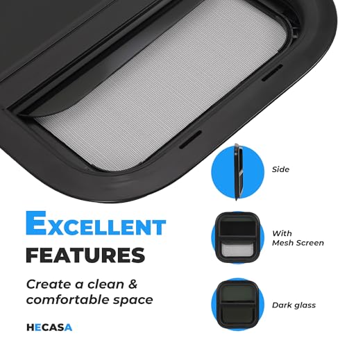 HECASA Universal 14" x 16" RV Window w/Screen Compatible with RV Camper Cargo Trailer Replacement Teardrop Vertical Slider Window Powder Coated Tinted Glass - size: 14" W x 16" H