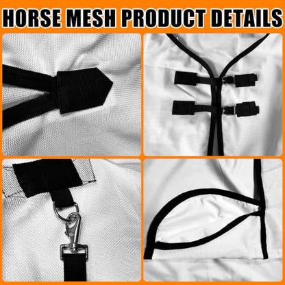 Horse Fly Sheet Breathable 78" UV Protection Equine Summer Sheets Stand Neck White - size: 78"(145cm)