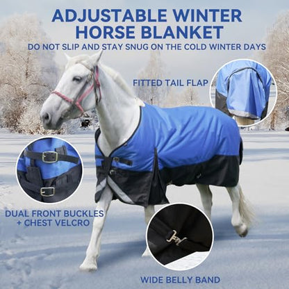 36” Winter Horse Blanket, 1200D Waterproof Poly Horse Turnout Blanket, Durable Tear-Resistant Thick Horse Blanket with Snuggit 220G Filling, Breathable Warmth Turnout Blankets for Horse - size: 36“