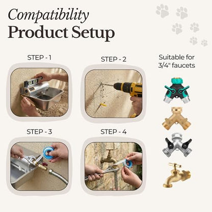 Automatic Pet Water Dispenser - 304 Stainless Steel Auto-Fill Water Bowl for Dogs - Poultry & Livestock - Float Water Level Control - 3/4" GHT Faucet Compatible - Wall Mount/Ground Use - size: 2 GAL