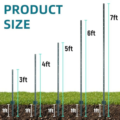 TECSPACE Metal Fence Post, 3 ft Heavy Duty U-Post with Anchor Plate and Adjustable Tabs, Rust-Proof Steel Stakes for Garden, Farm, Lawn, 20 Pack (3 FT 20PCS) - size: 3 FT 20PCS