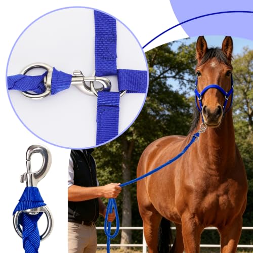 Adjustable Nylon Horse Halter & Matching Lead Set for Horses - color: BLUE