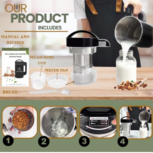 8-in-1 Nut Milk Maker Machine, 50oz/1.5L Almond Milk Maker with Built-In Strainer (No Mesh Bags), Stainless Steel Blender for Vegan Oat, Soy, Cashew & Pistachio Milk, Soups & Smoothies