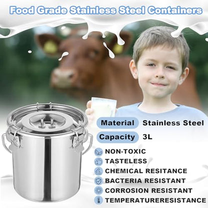 3L Upgrade Milking Machine for Goats Cows,Continuously Adjustable Suction Pulsation Vacuum Electric Milker,Portable Suction Machine W/Stainless Bucket Milk Tube Brush, Sponge Brush,Udder Protection