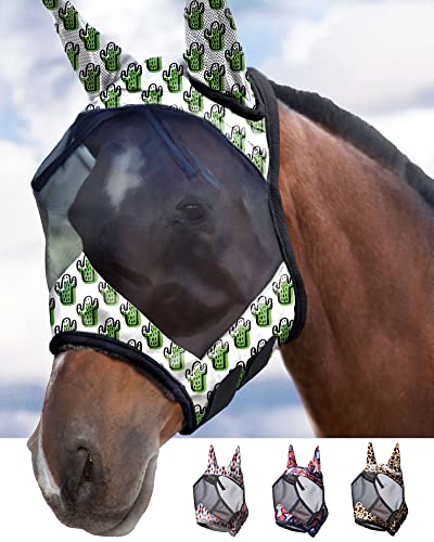 Harrison Howard LumiVista Horse Fly Mask Standard with Ears UV Protection for Horse Green Cactus L Full Size - color: Green Cactus, size: Full (Large)