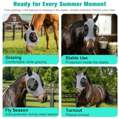 3D Stretch Mesh Horse Fly Mask with Ears (Grey, COB) - color: Grey, size: COB
