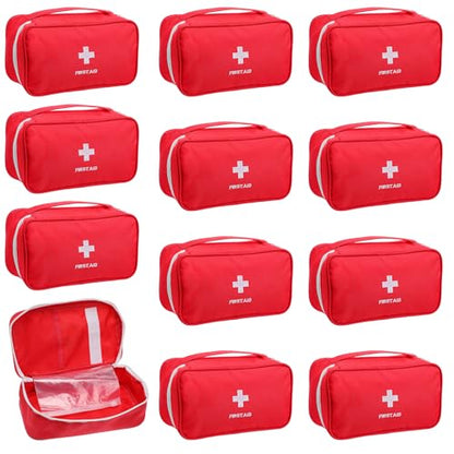 12 Pack Empty First Aid Bag, Emergency Bag Empty, First Aid Case, Portable Medical Storage Pouch for Camping Hiking Travel Home Office (Red) - size: Small