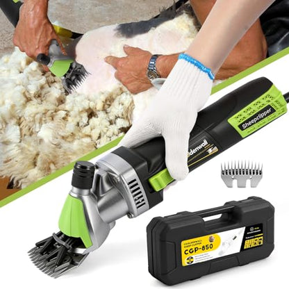 CGOLDENWALL 850W Sheep Shears Electric Sheep Clipper for Grooming Professional Heavy Duty Shearing Clipper with 6 Speed & Blade Tightness Adjustment- 110V (13 Straight Teeth Blade)
