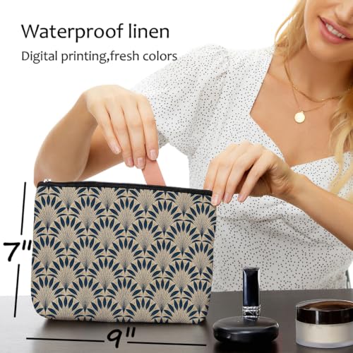 Peacock Fan Leaf Makeup Bag Blue Beige Cosmetic Bag - color: Multicolor 1606