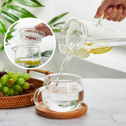 Hsei 2 Sets Glass Pitcher with Lid, 50 oz / 1500 ml Water Carafe with Handles Hot Cold Beverage Water Jar Glass Jug for Tea Juice Milk Coffee Iced Beverage (Glass Lid) - color: Glass Lid, size: 1.5l
