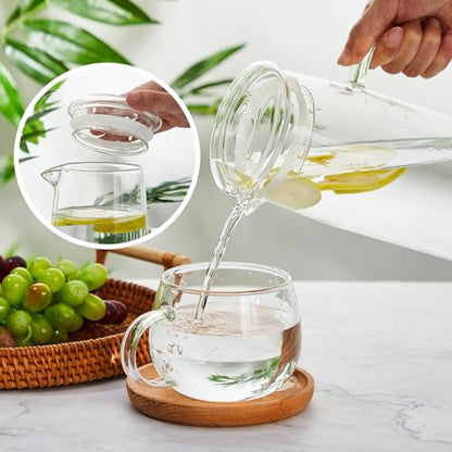 Hsei 2 Sets Glass Pitcher with Lid, 50 oz / 1500 ml Water Carafe with Handles Hot Cold Beverage Water Jar Glass Jug for Tea Juice Milk Coffee Iced Beverage (Glass Lid) - color: Glass Lid, size: 1.5l