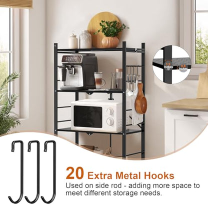 Himix 4-Tier Foldable Storage Shelf with Wheels 20 Hooks Black No Assembly - color: Black, size: 4-Tier