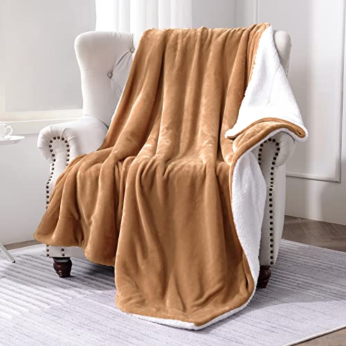 SOCHOW Sherpa Fleece Fall Throw Blanket, Camel, 60x80 inches - color: Camel, size: 60"×80"