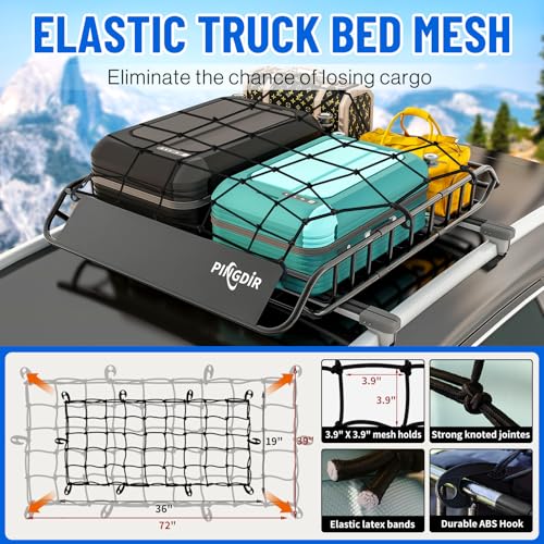 PINGDIR roof Rack Basket Rooftop Cargo Carrier 46"*36" ，Cargo Net with Attachment Hooks, - size: 46 inches