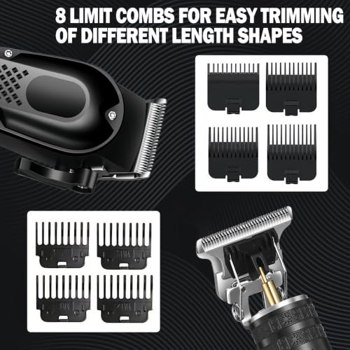 3-in-1 Hair Clippers for Men with LED, Beard Trimmer & Foil Shaver | Cordless USB Rechargeable Haircut Kit: 8 Guide Combs, T-Blade Detailing, Low-Noise, Nick-Free, Gift-Ready.