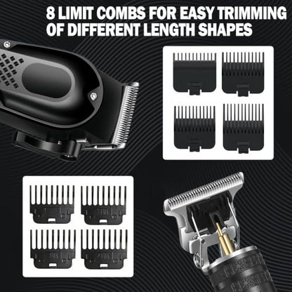 3-in-1 Hair Clippers for Men with LED, Beard Trimmer & Foil Shaver | Cordless USB Rechargeable Haircut Kit: 8 Guide Combs, T-Blade Detailing, Low-Noise, Nick-Free, Gift-Ready.