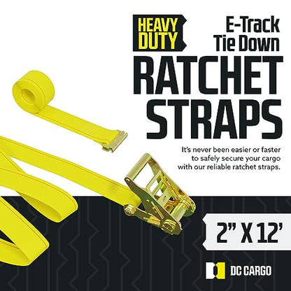 DC Cargo Mall E Track Ratchet Straps, Heavy Duty Cargo Tie-Down E Track Straps 2" x 12', (4 Pack, Yellow) E Track Spring Fittings Tie Down Motorcycle, Vans, Trucks, Trailers - size: 4 - Pack