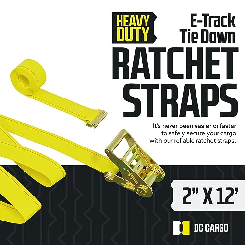 DC Cargo Mall E Track Ratchet Straps, Heavy Duty Cargo Tie-Down E Track Straps 2" x 12', (8 Pack, Yellow) E Track Spring Fittings Tie Down Motorcycle, Vans, Trucks, Trailers - size: 8 - Pack