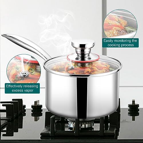 TeamFar 3qt Saucepan with Lid, Stainless Steel Tri-Ply Sauce Milk Pan - size: 3QT