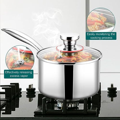TeamFar 3qt Saucepan with Lid, Stainless Steel Tri-Ply Sauce Milk Pan - size: 3QT