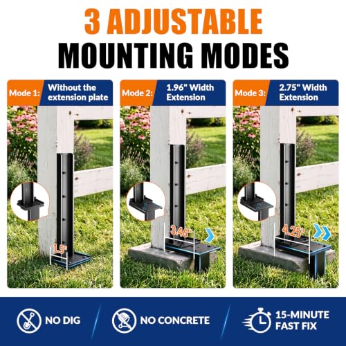 VANCASTLE Fence Post Repair Kit Adjustable, 2-Pack，Easy to Install, Black