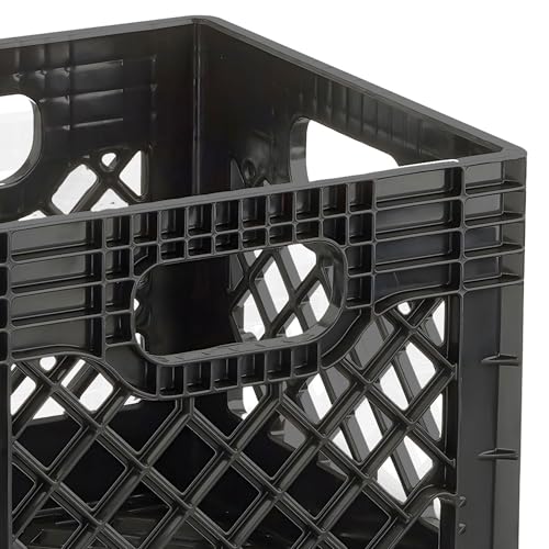 Juggernaut Storage 2-Pack Stackable Heavy Duty Milk Crates, Handles, 16 Qt | Organizing Plastic Crate Basket for Grocery Shopping, Home Supplies, and Bathroom Accessories, Black - size: 16 Quart 2-pack