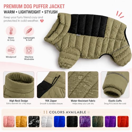 LoveLongLong Dog Coat - Warm & Waterproof Reflective Dog Jacket, Zippered & Adjustable, Olive Green, S, M, L - color: Olivegreen, size: M (11.5inch Back)
