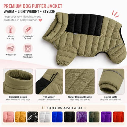 LoveLongLong Dog Coat - Warm & Waterproof Reflective Dog Jacket, Zippered & Adjustable, Olive Green, S, M, L - color: Olivegreen, size: M (11.5inch Back)