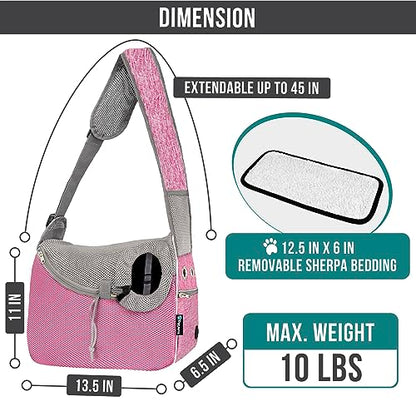 PetAmi Dog Sling Carrier for Small Dogs, Hands Free Crossbody Carrier, Pink - color: Pink