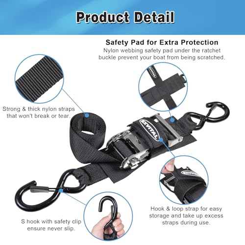 EXVITAL Boat tie Down Straps to Trailer 1.5"×4' Transom Straps - size: 1.5"×4’