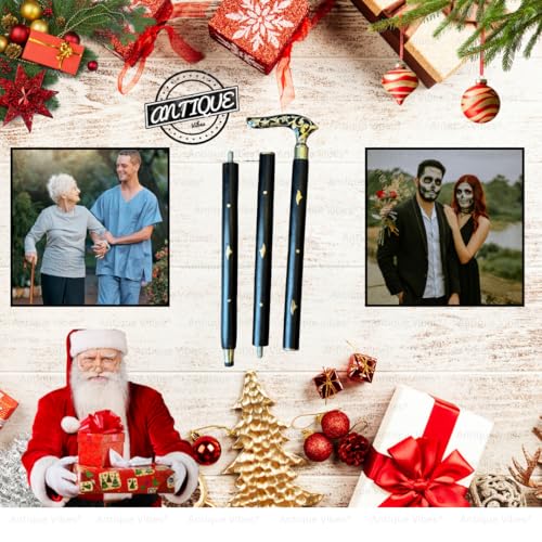 Brass Handle Victorian Telescope Foldable Wooden Walking Stick Cane Ideal Vintage Gift Men Women Father/Mother - style: Black Victorian