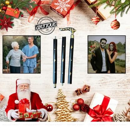 Brass Handle Victorian Telescope Foldable Wooden Walking Stick Cane Ideal Vintage Gift Men Women Father/Mother - style: Black Victorian