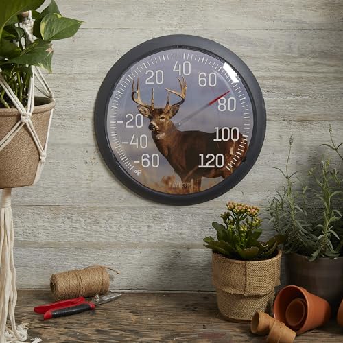 Taylor 13.25 Inch in/Out Dial Weather Thermometer - Deer - style: White Tail Deer