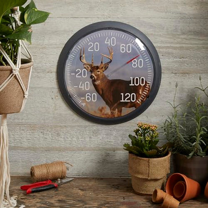 Taylor 13.25 Inch in/Out Dial Weather Thermometer - Deer - style: White Tail Deer