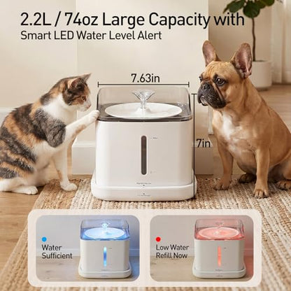 Cat Water Fountain, 2.2L Automatic Pet Water Fountain for Cats and Small Dogs, 2.4GHz WiFi App Control, Rechargeable Motion Sensor, 3 Water Modes, Detachable Tank, White - color: WHITE