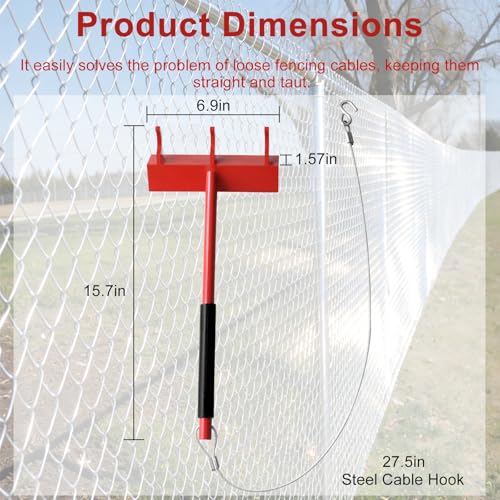 Chain Link Fence Stretcher Tool with Steel Cable Hook, 1 Pack | Chain Link Fence Tools with 27.5" Steel Cable Hook for Stretching and Tensioning Top Rails and Fence Mesh