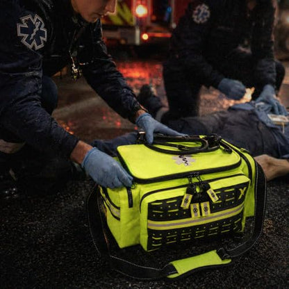Lightning X Medium First Responder EMT Bag | LXMB25 | w/Reflective, Shoulder Strap & Zippered Compartments for First Aid + Trauma Supplies - Fluorescent Yellow - color: Fluorescent Yellow