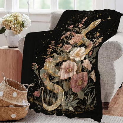 Golden Snake Blanket Fantasy Floral Reptiles Throw Blanket 60"x50" - color: Golden Snake, size: 60"x50"